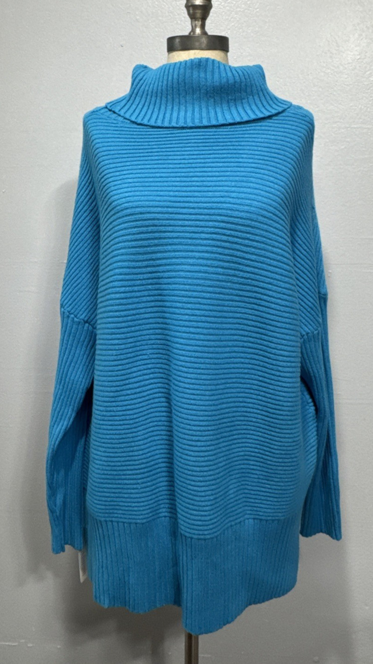 EFAN Womens Oversized Turtleneck Knit Sweater Batwing Long Sleeve Size M Blue